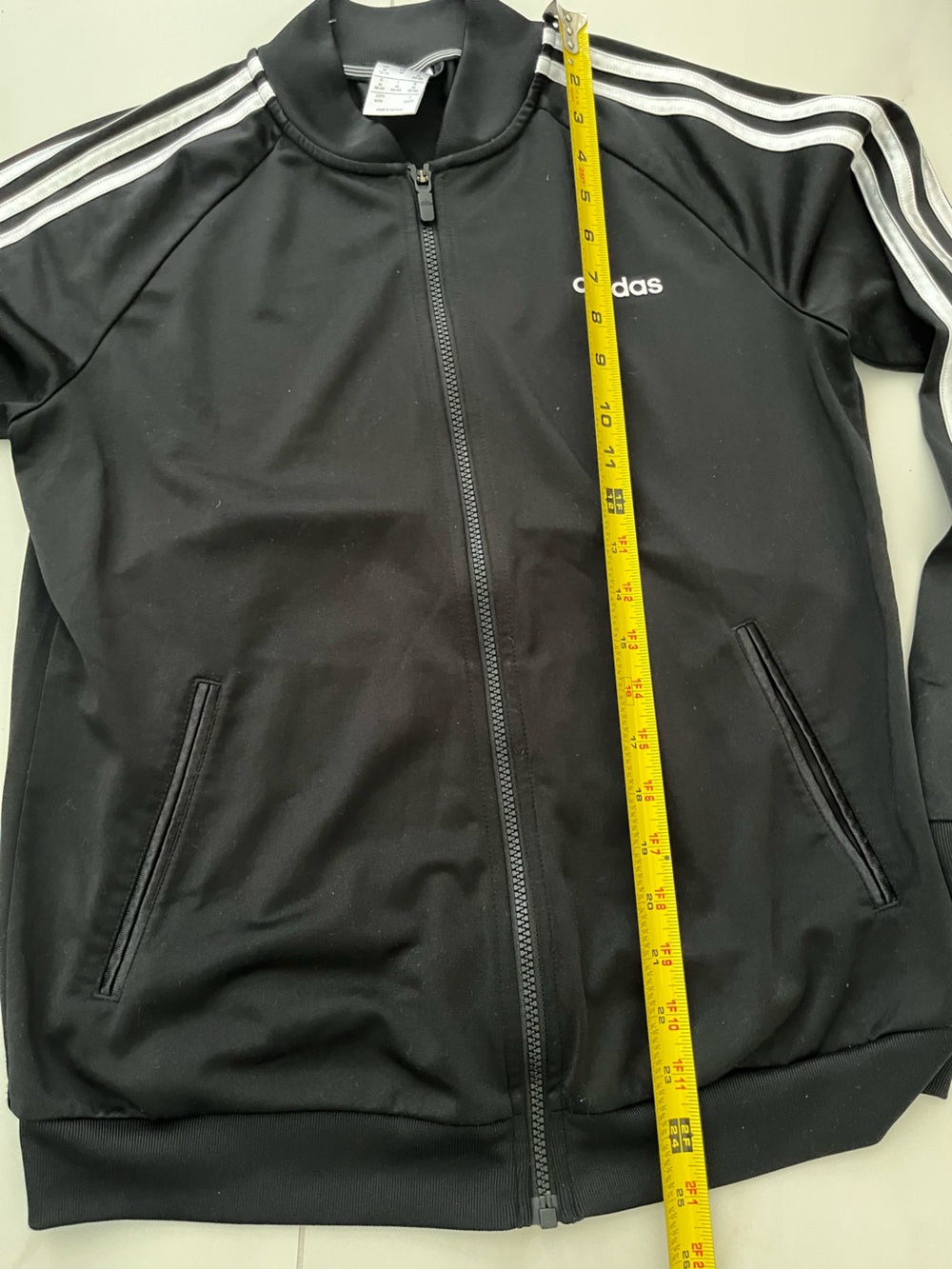 adidas Black Track Jacket with White 3-Stripes size M - Picture 6 of 7